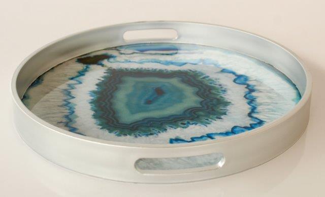 Round Green & Silver Swirl Tray